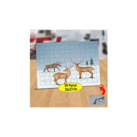 6 Karlı Havada Yabani Dağ Geyikleri 99 Parça Puzzle Yapboz Tablo