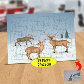 6 Karlı Havada Yabani Dağ Geyikleri 99 Parça Puzzle Yapboz Tablo