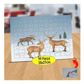 6 Karlı Havada Yabani Dağ Geyikleri 99 Parça Puzzle Yapboz Tablo