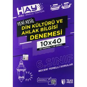 6. Sınıf Din Kültürü ve Ahlak Bilgisi Hay 10x40 Denemesi-Teas Press Yayınları