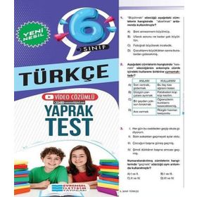 6. Sınıf Türkçe Yeni Nesil Video Çözümlü Yaprak Test - Evrensel İletişim Yayınları
