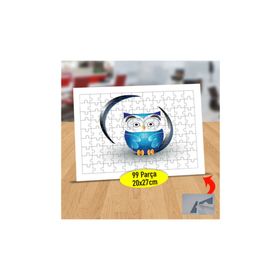 601 Mavi Tüylü İri Gözlü Baykuş 99 Parça Puzzle Yapboz Tablo