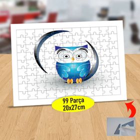 601 Mavi Tüylü İri Gözlü Baykuş 99 Parça Puzzle Yapboz Tablo