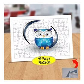 601 Mavi Tüylü İri Gözlü Baykuş 99 Parça Puzzle Yapboz Tablo