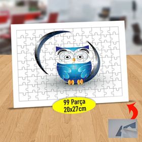 601 Mavi Tüylü İri Gözlü Baykuş 99 Parça Puzzle Yapboz Tablo