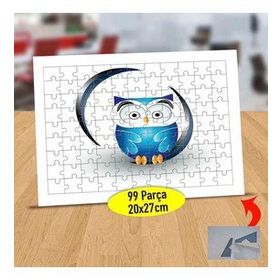 601 Mavi Tüylü İri Gözlü Baykuş 99 Parça Puzzle Yapboz Tablo
