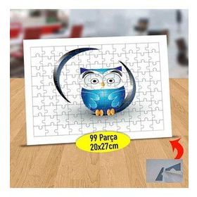 601 Mavi Tüylü İri Gözlü Baykuş 99 Parça Puzzle Yapboz Tablo