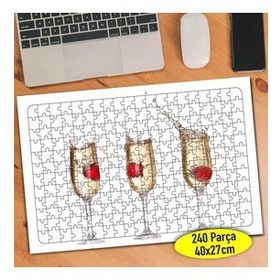 605205 Şampanya Bardakları İçinde Çilek 240 Parça Puzzle Yapboz