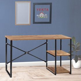 60x120 cm İki Raflı Suntalam Koyu Kahverengi Metal Çalışma Masası