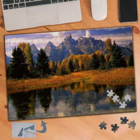 612 Sonbahar Ağaçları Dağlar Göl 240 Parça Puzzle Yapboz Tablo
