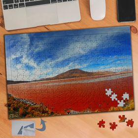 614 Kırmızı Göl Mavi Gökyüzü 240 Parça Puzzle Yapboz Tablo