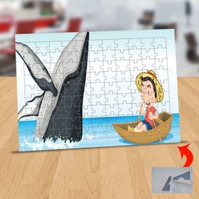 617 Kayıkta Çok ve Sevimli Balina 99 Parça Puzzle Yapboz Tablo