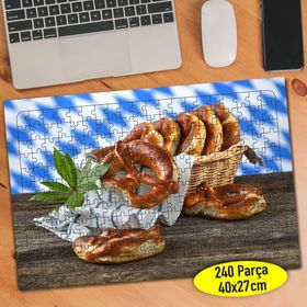 629 Hasır Piknik Sepetinde Simit Yiyecek 240 Parça Puzzle Yapboz