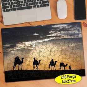 63345660 Deve ve İnsan Silüetleri Manzara 240 Parça Puzzle Yapboz
