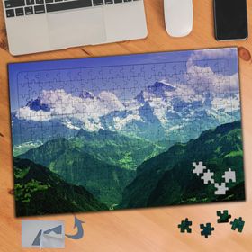 650 Yeşil Yüksek Dağlar Bulutlar 240 Parça Puzzle Yapboz Tablo