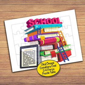 665 Okul Kitap Yığını 24 Parça Çocuklara Özel Yapboz Tablo