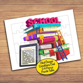 665 Okul Kitap Yığını 24 Parça Çocuklara Özel Yapboz Tablo