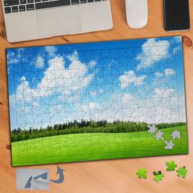 674 Bulutlu Gökyüzü Yeşil Çimenler 240 Parça Puzzle Yapboz Tablo