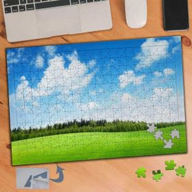 674 Bulutlu Gökyüzü Yeşil Çimenler 240 Parça Puzzle Yapboz Tablo