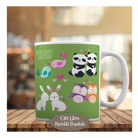 6754 Romantik Kuşlar ve Arkadaşları Kalpli Kupa Bardak