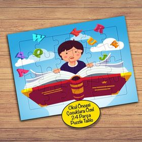 677 Hazine Kitap Bilgili Kız 24 Parça Çocuklara Özel Yapboz Tablo