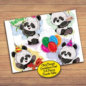 689 Happy Brithday Panda 24 Parça Çocuklara Özel Yapboz Tablo