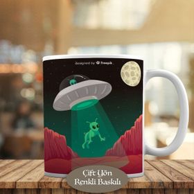 699 Ufo Uçan Daireye Işınlanan Komik Uzaylı Kupa Bardak
