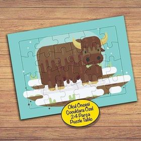 69PZ Büyük Boğa Kar Hayvan Çocuklara Özel Puzzle Yapboz Tablo