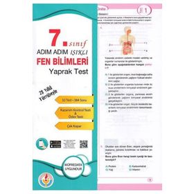 7. Sınıf Adım Adım Fen Bilimleri Yaprak Test - Bilal Işıklı Yayınları