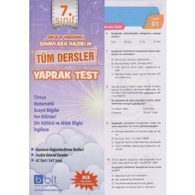 7. Sınıf Tüm Dersler Çek Kopart Yaprak Test-Bulut Eğitim Kültür Yayınları