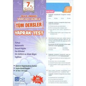 7. Sınıf Tüm Dersler Çek Kopart Yaprak Test-Bulut Eğitim Kültür Yayınları