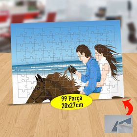 72112 Sahilde At Üstünde Romantik Çift 99 Parça Puzzle Yapboz Tablo