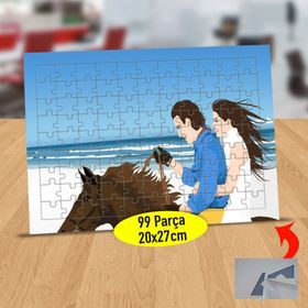 72112 Sahilde At Üstünde Romantik Çift 99 Parça Puzzle Yapboz Tablo