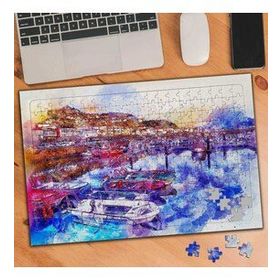 74551 Deniz Kıyısında Evler Teknele 240 Parça Puzzle Yapboz