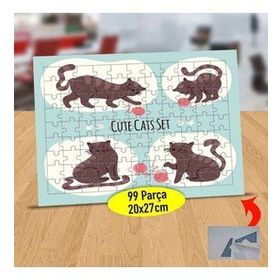 7538812 Oyun Oynayan Sevimli Kedi 99 Parça Puzzle Yapboz Tablo