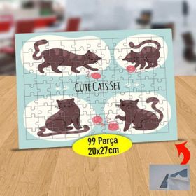 7538812 Oyun Oynayan Sevimli Kedi 99 Parça Puzzle Yapboz Tablo