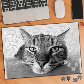 75443 Gri Kedi Resmi Sevimli Hayvan 240 Parça Puzzle Yapboz