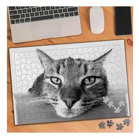 75443 Gri Kedi Resmi Sevimli Hayvan 240 Parça Puzzle Yapboz