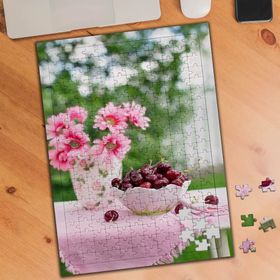 75455 Kiraz Tabağı Pembe Çiçekli Vazo 240 Parça Puzzle Yapboz