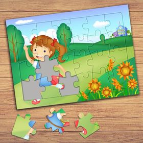75800 Mutlu Kız Ve Çiçekler Çocuklara Özel Puzzle Yapboz Tablo