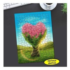 75815650 Pembe Çiçekli Kalp Ağaç Eller 240 Parça Puzzle Yapboz