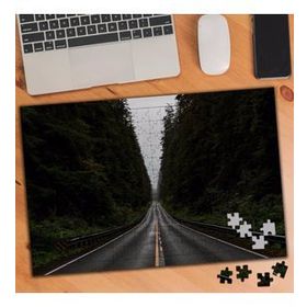 766756 Yeşil Ağaçlar Arasında Şeritli Yol 240 Parça Puzzle Yapboz
