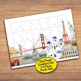 77150 Köprü Eyfel Kulesi Cami Çocuklara Özel Puzzle Yapboz Tablo