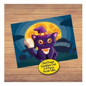 7927569 Mor Hallowen Kedisi 24 Parça Çocuklara Özel Yapboz Tablo