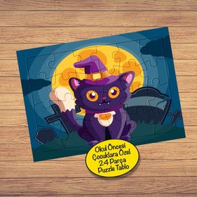 7927569 Mor Hallowen Kedisi 24 Parça Çocuklara Özel Yapboz Tablo