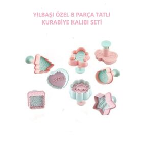 8 Adet Basmali Kurabiye Kalibi Seti 3103-3133 Gingerbreadman Cam Agaci Yilbasi Serisi