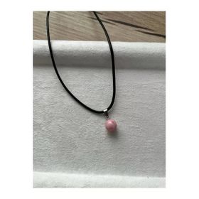 8 mm Pembe Opal Taşı Siyah Deri İp Kolye