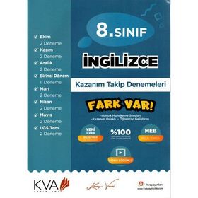 8. Sınıf İngilizce Fark Var Kazanım Takip Denemeleri Kva Yayınları