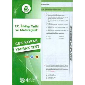 8. Sınıf T.C. İnkılap Tarihi ve Atatürkçülük Çek Kopar Yaprak Test-4Adım Yayınları