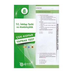 8. Sınıf T.C. İnkılap Tarihi ve Atatürkçülük Çek Kopar Yaprak Test-4Adım Yayınları